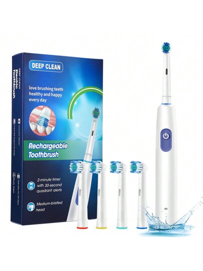 Hailicare فرشاة أسنان كهربائية قابلة للشحن للبالغين، 5 أوضاع، فرشاة أسنان كهربائية دوارة مع 4 رؤوس فرشاة ناعمة قابلة للاستبدال
