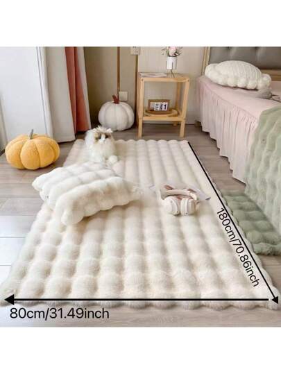 بساط مزخرف بفرو الأرنب الصناعي، أحادي اللون بلون كريمي ناعم ،بساط محبب دافئ ومريح للغرفة المعيشة والغرفة النوم وأماكن أخرى، مناسب للسجاد والبسط والوسائد في فصلي الخريف والشتاء