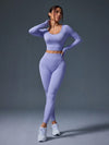 SHEIN Sport Studio طقم ملابس رياضية نسائية ذو لون أحادي مكون من بلوزة بأكمام طويلة وبنطلون، متناسق الخياطة