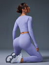 SHEIN Sport Studio طقم ملابس رياضية نسائية ذو لون أحادي مكون من بلوزة بأكمام طويلة وبنطلون، متناسق الخياطة