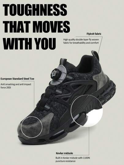 أحذية السلامة للرجال بنصل من الصلب، مضادة للسحق، مضادة للثقب، قابلة للتنفس، مقاومة للانزلاق، متينة، خفيفة الوزن وملائمة للعمل