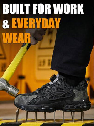 أحذية السلامة للرجال بنصل من الصلب، مضادة للسحق، مضادة للثقب، قابلة للتنفس، مقاومة للانزلاق، متينة، خفيفة الوزن وملائمة للعمل