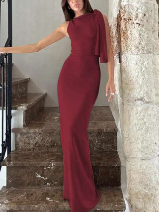 فساتين حريمي فستان طويل أنيق للنساء قليل الأكمام ذو ياقة غير متماثلة، متواضع لارتداء في الأعياد والحفلات والإجازات في الربيع والصيف