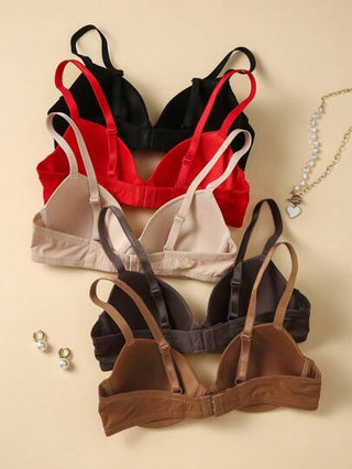 Shein Underwear&Sleepwear Basics 5 حبات من صدريات النساء بلون سادة قابلة للتعديل من الأحزمة، بسيطة كاجوال خالية من الأسلاك