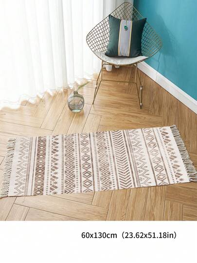 بساط ديكوري منطقة ذو نمط هندسي عتيق مزخرف بالشراريب