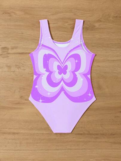 بدلة سباحة قطعة واحدة بطبعة فراشة جميلة للفتيات الصغيرات