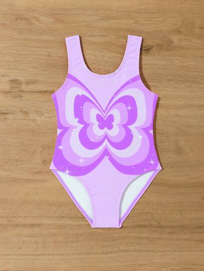 بدلة سباحة قطعة واحدة بطبعة فراشة جميلة للفتيات الصغيرات