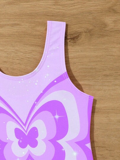 بدلة سباحة قطعة واحدة بطبعة فراشة جميلة للفتيات الصغيرات