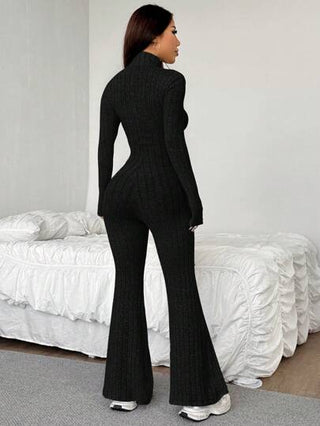 EZwear قطعة واحدة جمبسوت طويلة الأكمام بسحاب أمامي ذو لون أحادي بسيطة للسيدات لاستخدام اليومي