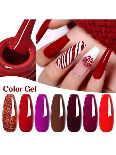 MEET ACROSS 6 قطع/مجموعة من طلاء أظافر هجين جل شمعي أحمر بلوني وزهري لامع بسعة 7.3 مل، طلاء أظافر جل شبه دائم، عبوة طلاء أظافر جل للاستخدام تحت أشعة فوق البنفسجية لفن الماكياج والحلي