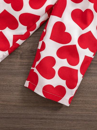 SHEIN طقم ملابس علوية بلا أكمام بنقشة قلب أحمر وبناطيل طويلة لبنت صغيرة، مجموعة كيوت للصيف وعيد الحب