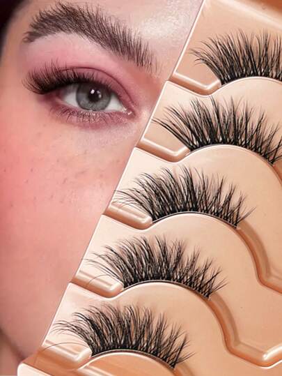 5 أزواج من مجموعة رموش نصف عين القطة، بنوع D Curl بطول 6-12 ملم ، رموش اصطناعية طبيعية وناعمة - قابلة لإعادة الاستخدام في جميع المناسبات