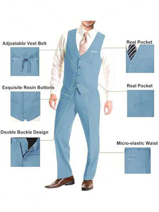 بدلة رجالية من Furuyal مكونة من 3 قطع بتصميم أنيق وضيق القصة، بدلة رسمية تشمل السترة والبنطلون والربطة عنق، مناسبة للأعمال والحفلات والأعراس، متوفرة بمقاسات من XS إلى 3XL، باللون الأزرق