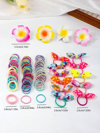 145 قطعة من ربطات الشعر الملونة للبنات ذات مرونة عالية وآمنة على الشعر، أطواق مطاطية لربط الذيل، وكبكبات أذن أرنب ودبابيس زهور، مجموعة من الاكسسوارات الشعر الجذابة للأطفال