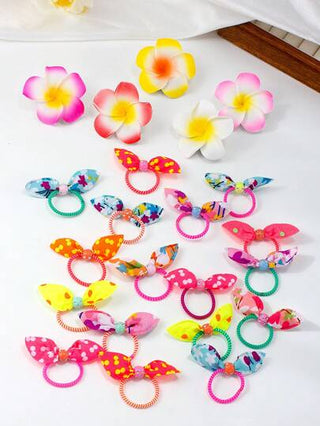 145 قطعة من ربطات الشعر الملونة للبنات ذات مرونة عالية وآمنة على الشعر، أطواق مطاطية لربط الذيل، وكبكبات أذن أرنب ودبابيس زهور، مجموعة من الاكسسوارات الشعر الجذابة للأطفال