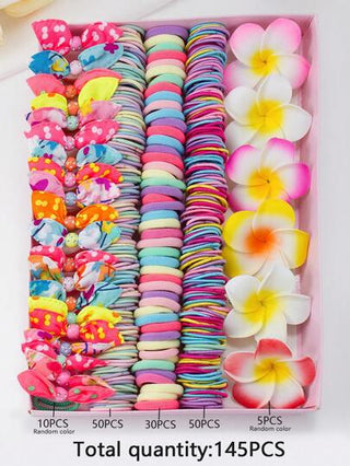 145 قطعة من ربطات الشعر الملونة للبنات ذات مرونة عالية وآمنة على الشعر، أطواق مطاطية لربط الذيل، وكبكبات أذن أرنب ودبابيس زهور، مجموعة من الاكسسوارات الشعر الجذابة للأطفال