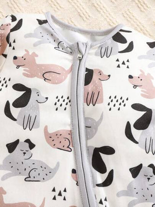 SHEIN بدلة نوم بسحاب أمامي مريحة ورقيقة للأطفال الرضع الصبية بطباعة كرتونية جميلة على شكل كلب