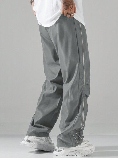 Manfinity Hypemode بنطلون رجالي كاجوال ذو نمط حرفي بأنابيب تباين خصر بسحاب