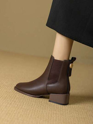 بوت أبيض قصير بكعب سميك سهل الارتداء، بوت قصير عصري للخريف والشتاء