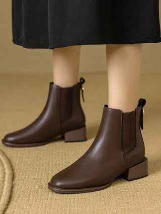 بوت أبيض قصير بكعب سميك سهل الارتداء، بوت قصير عصري للخريف والشتاء