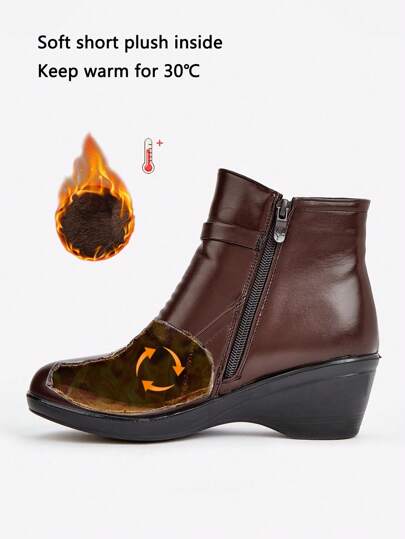 بوت كاحل للنساء مقاس كبير، ذات كعب وتد، من جلد صناعي، مزينة بفتحة وردية، معزولة ومقاومة للماء، سهلة الارتداء، لاية شتوية غير قابلة للانزلاق، سحاب، بوت مريحة