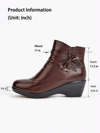 بوت كاحل للنساء مقاس كبير، ذات كعب وتد، من جلد صناعي، مزينة بفتحة وردية، معزولة ومقاومة للماء، سهلة الارتداء، لاية شتوية غير قابلة للانزلاق، سحاب، بوت مريحة