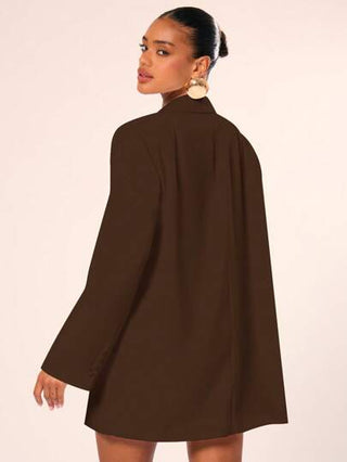 MUSERA بدلة سترة مكبرة مصممة بياقة مشرشرة أحادية الصدر أنيقة وبمظهر محترف للعمل والمناسبات الرسمية والكاجوال في فصول الخريف والشتاء، مناسبة للعمل والمناسبات الاجتماعية والحفلات والزفاف، بلون بني