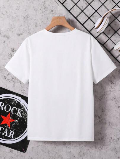 ملابس علوية قصيرة الأكمام برقبة مستديرة مطبوع عليها رسوم كرتونية، لبس يومي للصبية المراهقين