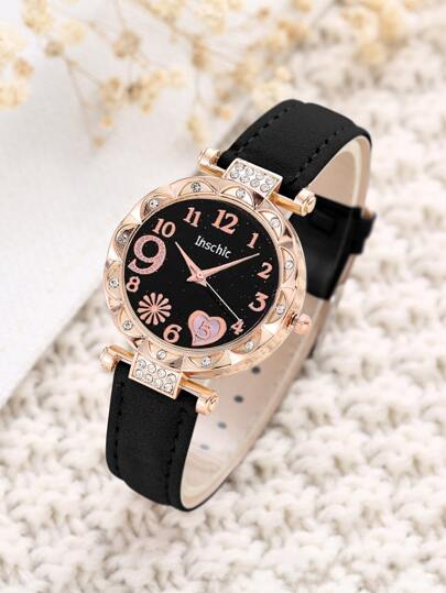 مجموعة ساعات وسوار 6/5 قطعة، تتضمن: 6 ساعات بسوار جلدي ووقرص من كوارتز وأنماط نجمية، و5 أساور بشخصيات قلب وأشكال هندسية وأوراق ، مناسبة لارتداء اليومي والمناسبات الرسمية والأعياد كهالوين وعيد الميلاد