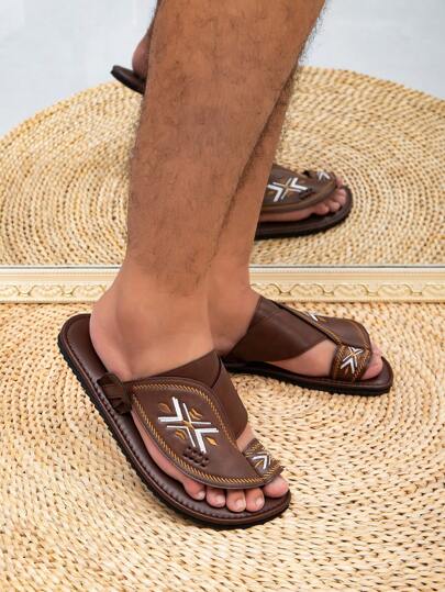 صنادل مسطحة مريحة للرجال، نعال مسطحة كاجوال إسلامية على الطراز العربي، صنادل خفيفة الوزن للرجال