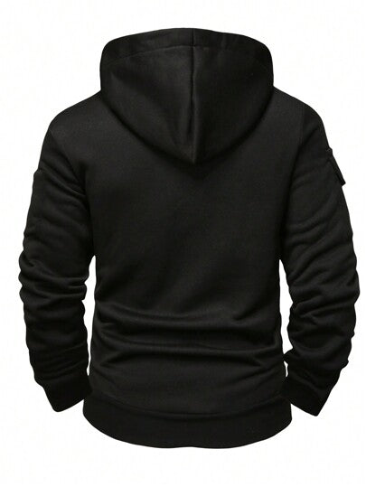 Manfinity Homme بدلة رجالية خريفية بسحاب أمامي وكابوشون هوديبفتحة رقبة طويلة الأكمام، هودي أسود بأكمام طويلة، هدية للأصدقاء والزوج والحبيب