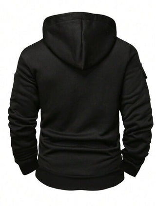 Manfinity Homme بدلة رجالية خريفية بسحاب أمامي وكابوشون هوديبفتحة رقبة طويلة الأكمام، هودي أسود بأكمام طويلة، هدية للأصدقاء والزوج والحبيب