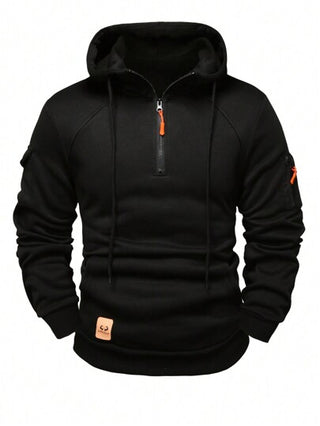 Manfinity Homme بدلة رجالية خريفية بسحاب أمامي وكابوشون هوديبفتحة رقبة طويلة الأكمام، هودي أسود بأكمام طويلة، هدية للأصدقاء والزوج والحبيب