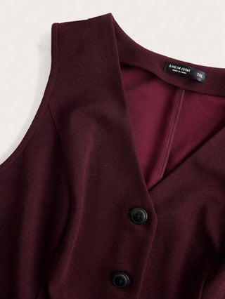 EZwear صدرية سترة نسائية كبيرة الحجم ذات رقبة على شكل V باللون الأحمر الكستنائي الداكن، مناسبة لعيد الحب