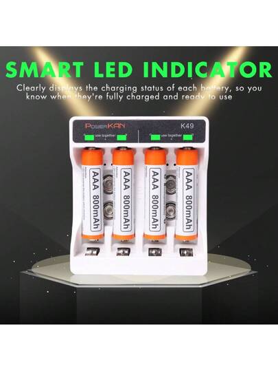 powerKAN شاحن بطاريات ليد صغير POWERKAN K49 لبطاريات قابلة للشحن AA AAA بجهد 1.2 فولت NiMH و 9 فولت، به قناتان للشحن السريع الذكي لشحن 2/4 من بطاريات AA/AAA NiMH قابلة لإعادة الشحن على التوالي، ويمكنه أيضًا شحن 1/2 بطاريات NiMH 9 فولت/8.4 فولت قابلة لإعاد