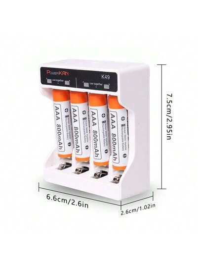 powerKAN شاحن بطاريات ليد صغير POWERKAN K49 لبطاريات قابلة للشحن AA AAA بجهد 1.2 فولت NiMH و 9 فولت، به قناتان للشحن السريع الذكي لشحن 2/4 من بطاريات AA/AAA NiMH قابلة لإعادة الشحن على التوالي، ويمكنه أيضًا شحن 1/2 بطاريات NiMH 9 فولت/8.4 فولت قابلة لإعاد