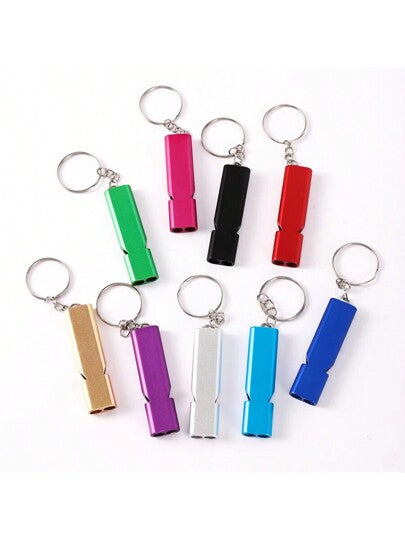 1/2 صفارة تدريب الطيور محمولة من الألومنيوم بأمان لمناطق التنزه والتخييم والطوارئ مفتاح سلسلة أداة متعددة الوظائف صفارة بأنبوبتين للمناورات والتمارين والألعاب والمفاجآت هدية للأصدقاء