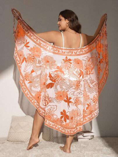 Swim Lushoire قطعة واحدة ملابس نسائية مقاسات كبيرة برباط قابل للتعديل، بطراز لف مطبوع، مناسب للارتداء على الشاطئ أو الرحلات أو العطلات الصيفية