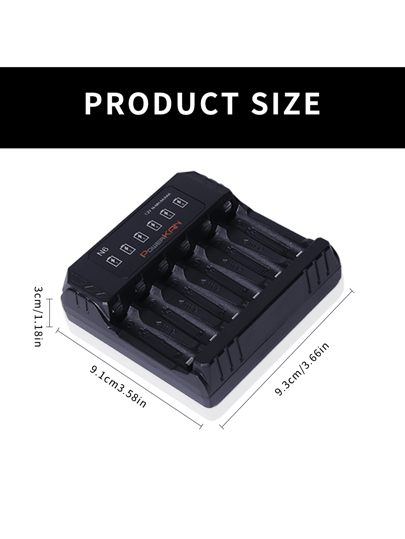 powerKAN شاحن ب-6 فتحات من النوع (AA, AAA) بتيار شحن مستقل 500مللي أمبير * 6 ،شحن سريع، مُزوَّد بمنفذ USB-C للإدخال، شاحن بطاريات قابلة للشحن من نوع Ni-MH/Ni-CD 1.2 فولت (شامل كابل USB-C)