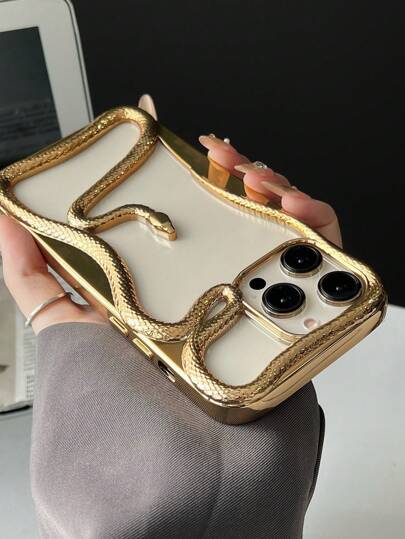 كفر هاتف محمي من الانسكاب والصدمات، مطلي بالشمبانيا ذو تصميم ثلاثي الأبعاد خلاّق مخرّم لتشتيت الحرارة متوافق مع هاتف آيفون 16 برو ماكس و آيفون 15