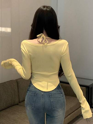 DAZY ملابس علوية طويل الأكمام بياقة رباط، نساء مناسب الحجم، قابل للربط في الخصر