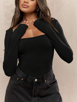 MISSGUIDED بوديسوت ضيقة بياقة مربعة وأكمام طويلة، قطعة أساسية للطبقات في فصل الخريف والشتاء، تصميم بسيط وأنيق
