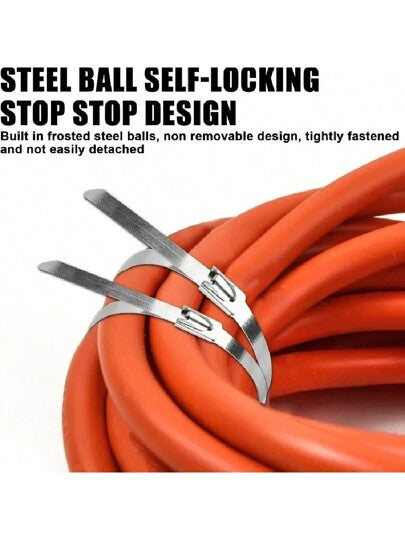 50 قطعة من كابلات الربط من الفولاذ المقاوم للصدأ عيار 201 بعرض 4.6 مم، مقاوم للتآكل والمواد الكيميائية والحرارة العالية، أبيض للمعدات البحرية، مناسب للتطبيقات الكهربائية والسيارات والمنزلية