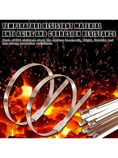 50 قطعة من كابلات الربط من الفولاذ المقاوم للصدأ عيار 201 بعرض 4.6 مم، مقاوم للتآكل والمواد الكيميائية والحرارة العالية، أبيض للمعدات البحرية، مناسب للتطبيقات الكهربائية والسيارات والمنزلية