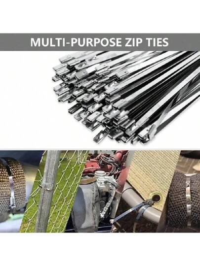 50 قطعة من كابلات الربط من الفولاذ المقاوم للصدأ عيار 201 بعرض 4.6 مم، مقاوم للتآكل والمواد الكيميائية والحرارة العالية، أبيض للمعدات البحرية، مناسب للتطبيقات الكهربائية والسيارات والمنزلية