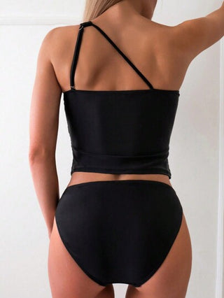 طقم تانكيني حريمي Swim مجموعة بكيني صدر واحد بأحزمة كتف ، بدلة استحمام تانكيني للشاطئ ملابس سباحة صيفية