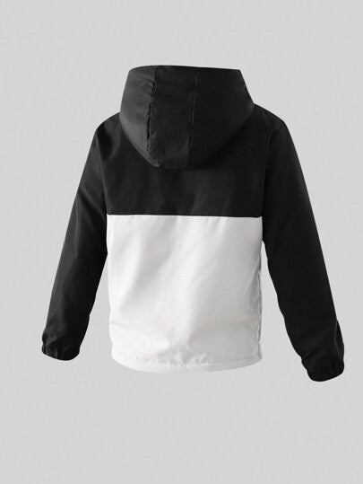 SHEIN جاكيت رياضية خارجية محاطة بالألوان الداكنة مبطنة بالحرارية سميكة الحجم لفئة الأولاد والمراهقين، للأعياد، الصيف، السفر