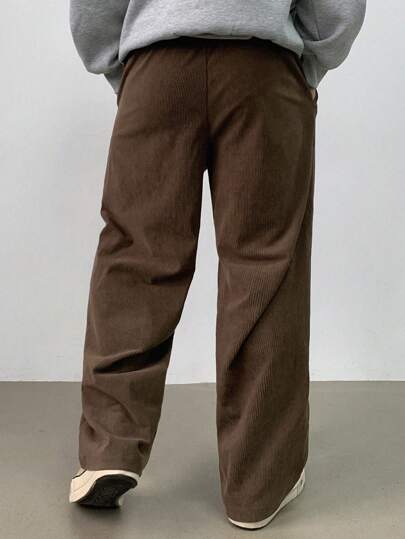DAZY بنطلون كاجوال للرجال من الكوردروي بلون سادة