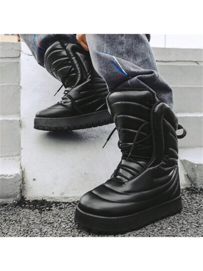 بوت ثلج عالية الرقبة للرجال من طراز الشارع الأمريكي الفريد، نمط رباط علوي، مقاومة للماء، بوت منصة شخصي بنعل سميك وخفيف الوزن عالي الجودة بتصميم الخبز، مقاس صغير لذا يرجى طلب مقاس أكبر بمقدار مقاس واحد