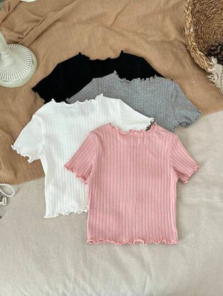 SHEIN أطفال بنات طقم متعدد قمصان صلبة ملونة كيوت قصيرة الأكمام، متعددة الاستخدامات للصيف